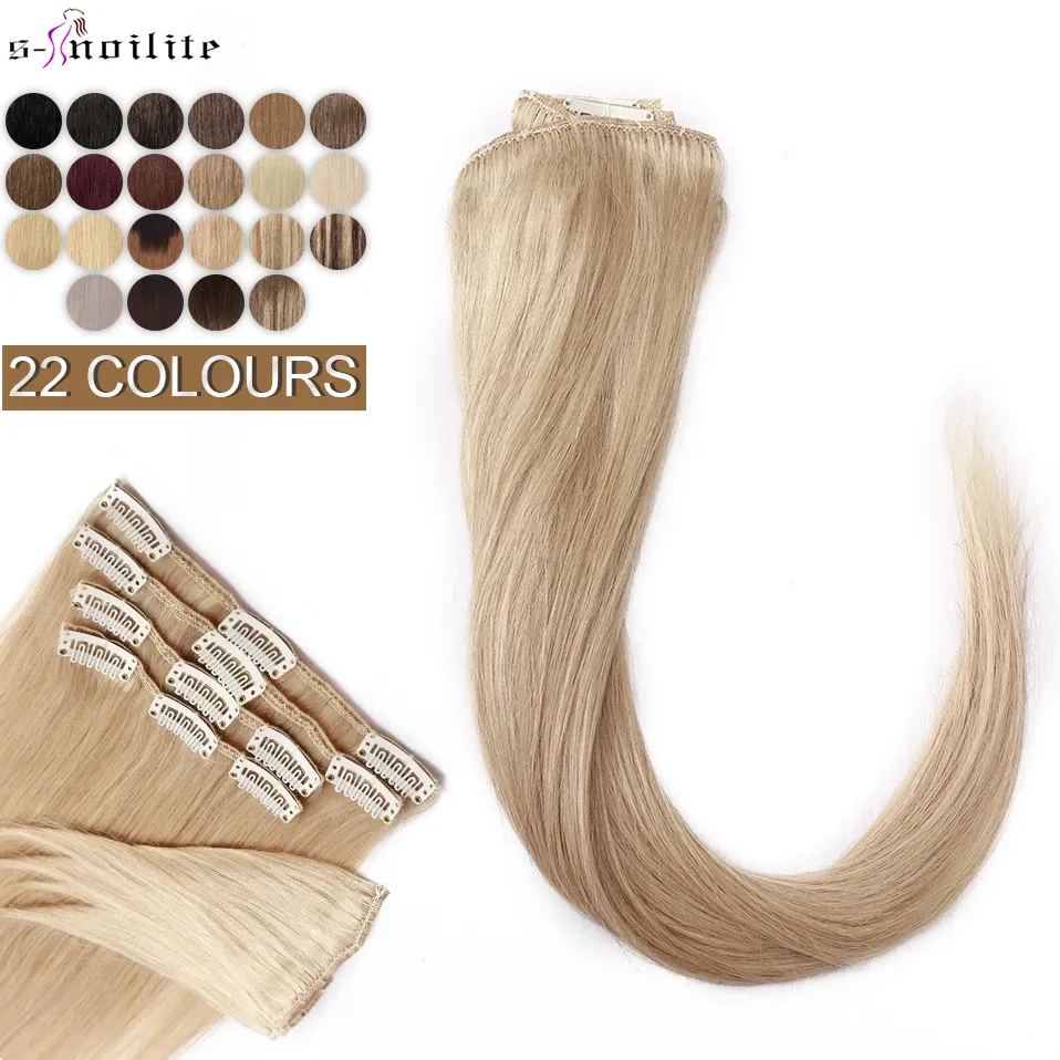 Extensões Snoilite 5080g Extensões de Cabelo Natural Cabelo Humano Fino Reto Peruca 10 "24" 8 Pçs/set Cabeça Cheia Clipe Em Grampo de Cabelo Natural