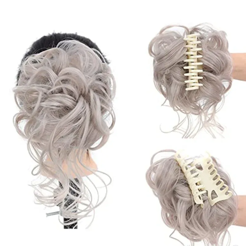 Chignon claw clip hair wavy curly hair patch suitable for women's ponytail hair extension synthetic fake bun