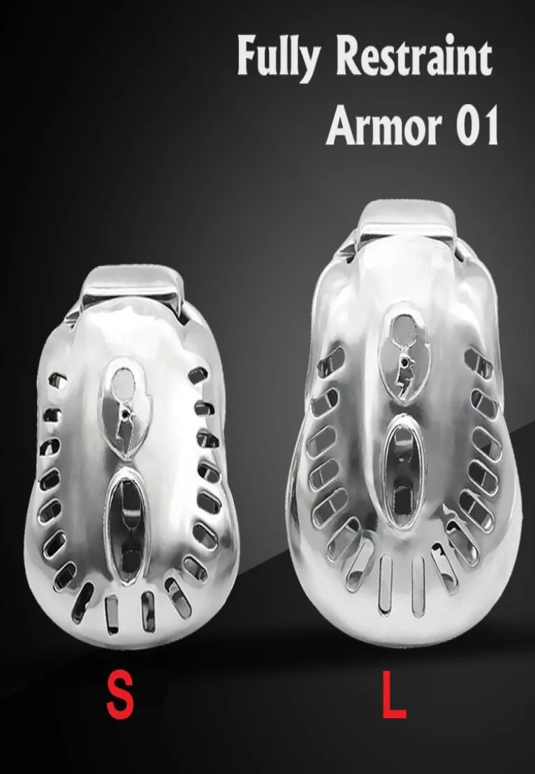 Nieuwste ontwerp ARMOUR 01 RVS Mannelijke Volledig Terughoudendheid Kom Apparaat Metalen Cock Cage Penis Ring Bondage Lock Adult Sex Toy4928178