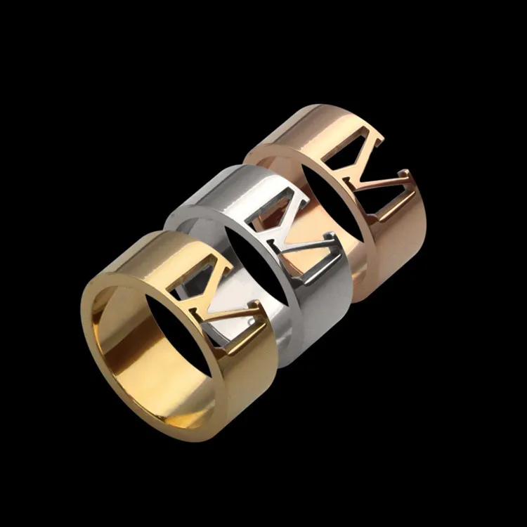 Nuevo diseño, anillo ahuecado con letras brillantes para mujer, anillos de oro blanco para hombre, joyería de diseñador R0042R