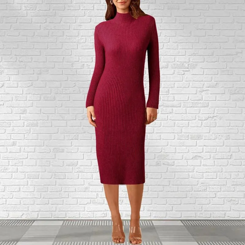 Elegant Knit Maxi Dress Womens Fashion, Long Sleeve Turtleneck