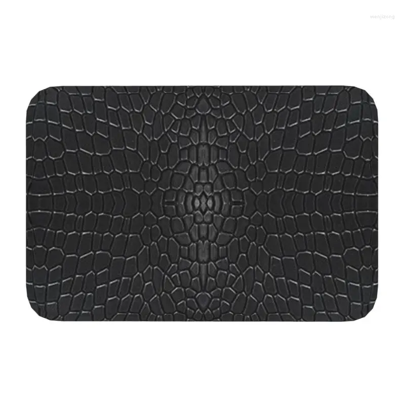 Carpets Black Crocodile Skin Leather Doormat Non-Slip Kitchen Bathroom Mat Bedroom Balcony Floor Door Entrance Carpet Rug