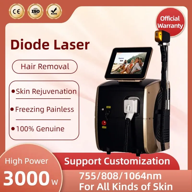 La più recente macchina portatile per la depilazione del laser a diodi 808nm Testa di raffreddamento Epilatore laser indolore Depilazione del corpo del viso