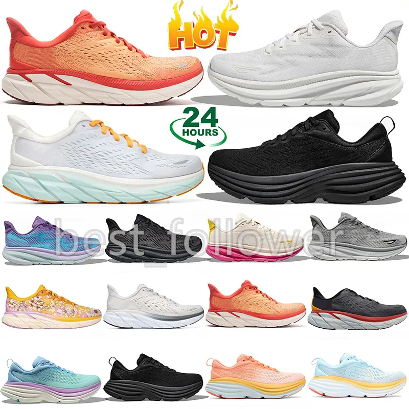 2024 Bondi 8 Clifton 9 Scarpe da ginnastica da corsa all'aperto Kawana Mach scarpe firmate per donna uomo triplo nero bianco rosa arancione uomo donna scarpe da ginnastica sportive all'aperto con lacci