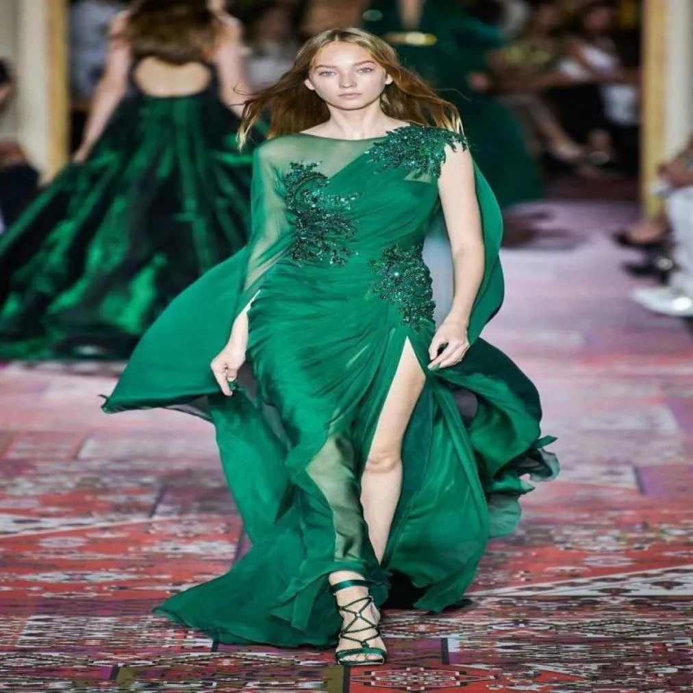 Zuhair Murad robes de soirée longues en mousseline de soie vert foncé fente latérale haute robes de soirée robes de bal formelles BC27384237388