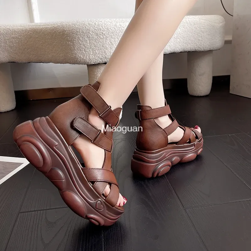 Boots Sandals Woman Summer 2023 Comfortable New Thicksole Round Toe Roman Platform Wedges Heels Fish Mouth Hollow Out Sandals Boots