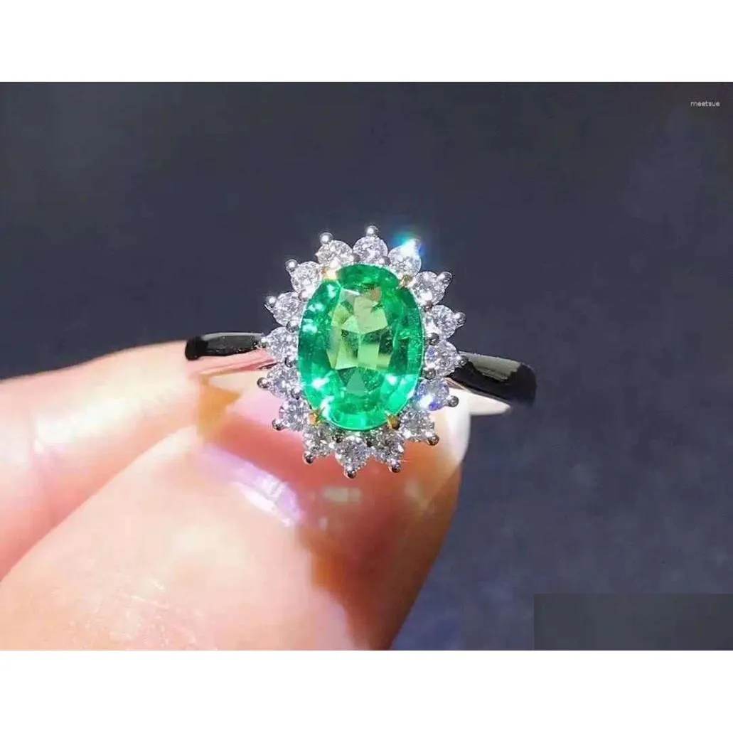 Cluster Rings Top Quality Emerald Ring Natural And Real 925 Sterling Sier For Women Engagement Gift Drop Delivery Jewelry Otpt2
