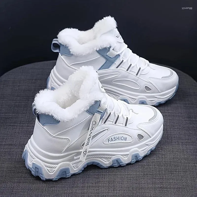 Casual Shoes Women's Sneakers Color-Block Thick Sole Chunky Warm Plush fodrad Anti-Slip Running Platform Tennis