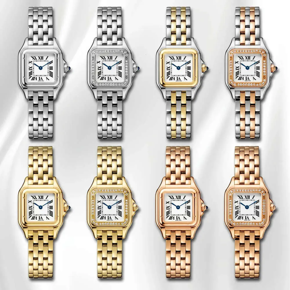 Fashion Designer Panthere Couple Watches Men and Women Quartz Movement Watch Diamond Stainless Steel Sapphire Crystal Square Wristwatch Battery Gifts 35