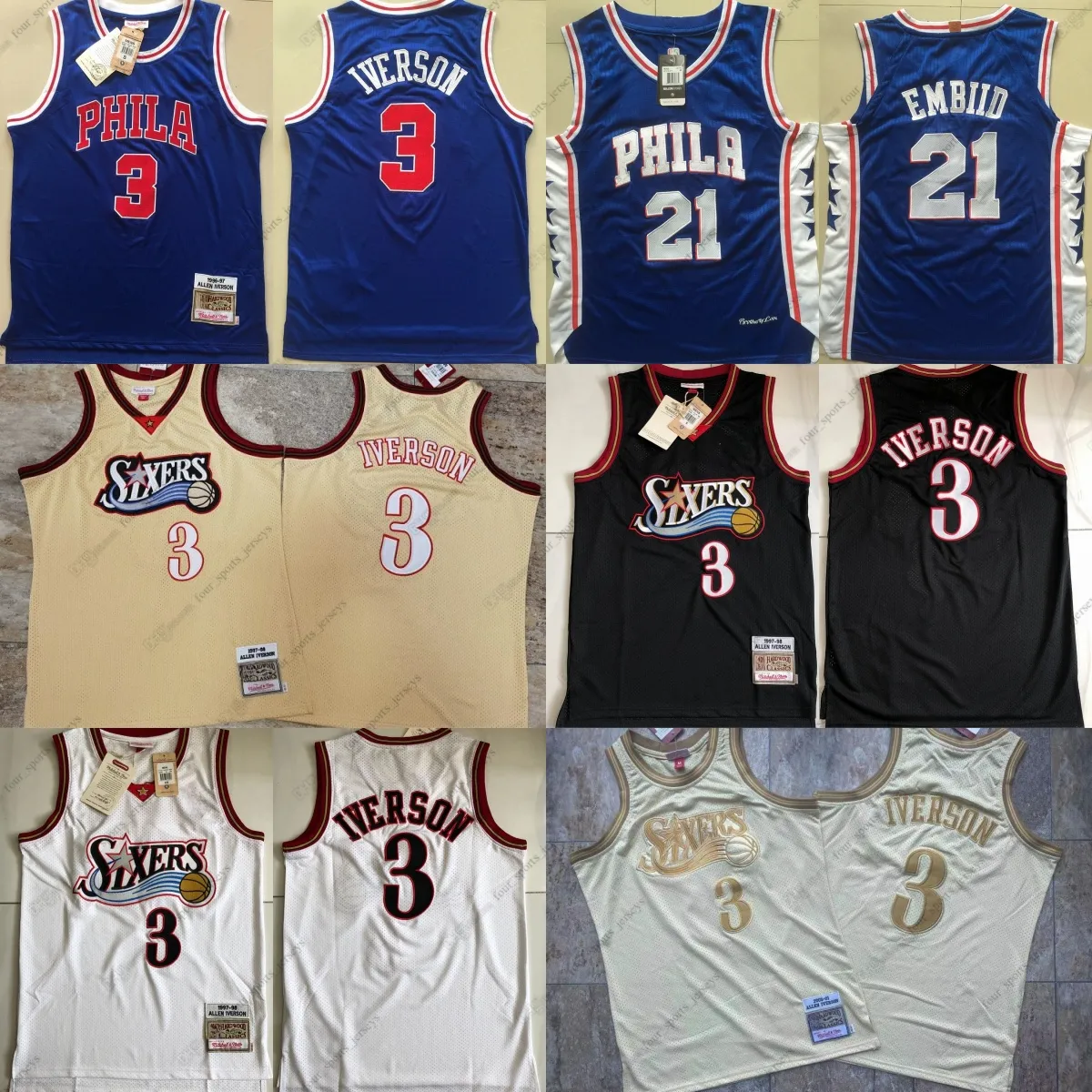 Authentic Stitched Retro throwback Basketball Jerseys 3 Allen Iverson White Black