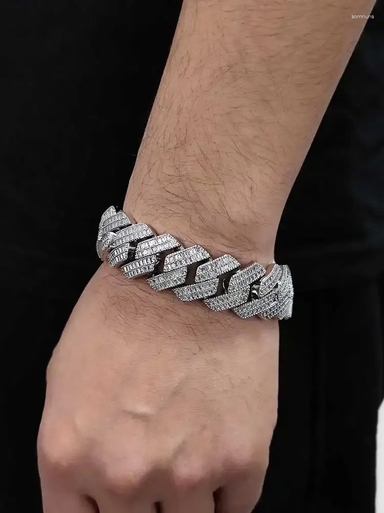 Link Bracelets 20mm Iced Out 5A Cubic Zirconia Cuban Bracelet Silver Plated Bling CZ Hip Hop Rapper Jewelry For Men Women