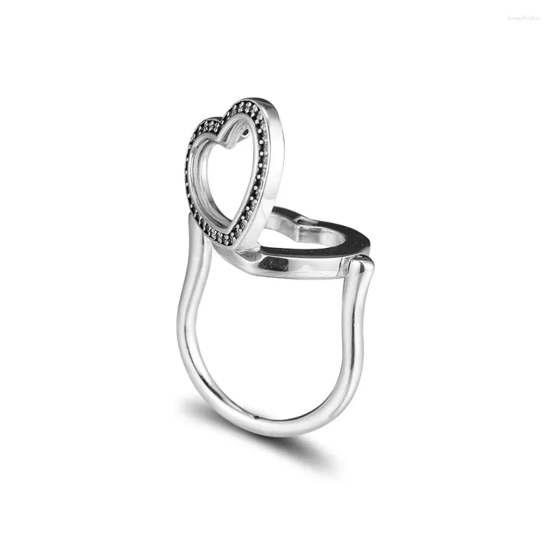 クラスターリングスパークリングフローティングハートロック925 Sterling-Silver-Jewelry