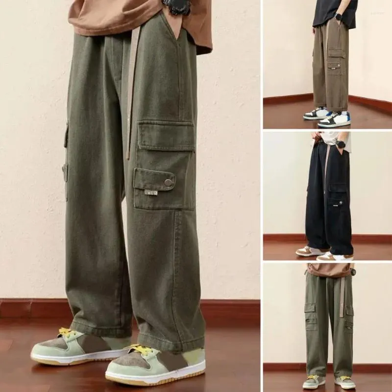 Pantalons pour hommes Hommes Cargo Taille élastique Vintage Lâche Multi Poches Sangle Décor Sports Quotidiens Streetwear Hip Hop Pantalons longs