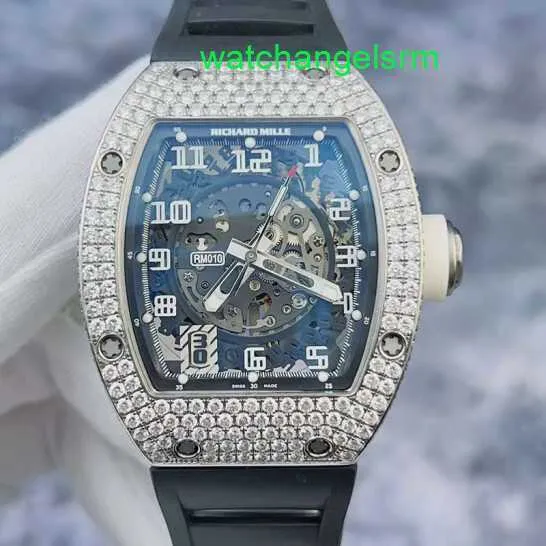 RM Zegar na rękę Casual Watch RM010 Automatyczny zegarek mechaniczny RM010 AG WG Oryginalny Pierścień Zewnętrzny Pierścień Tylny Diamond Pełny diament 18K 18K