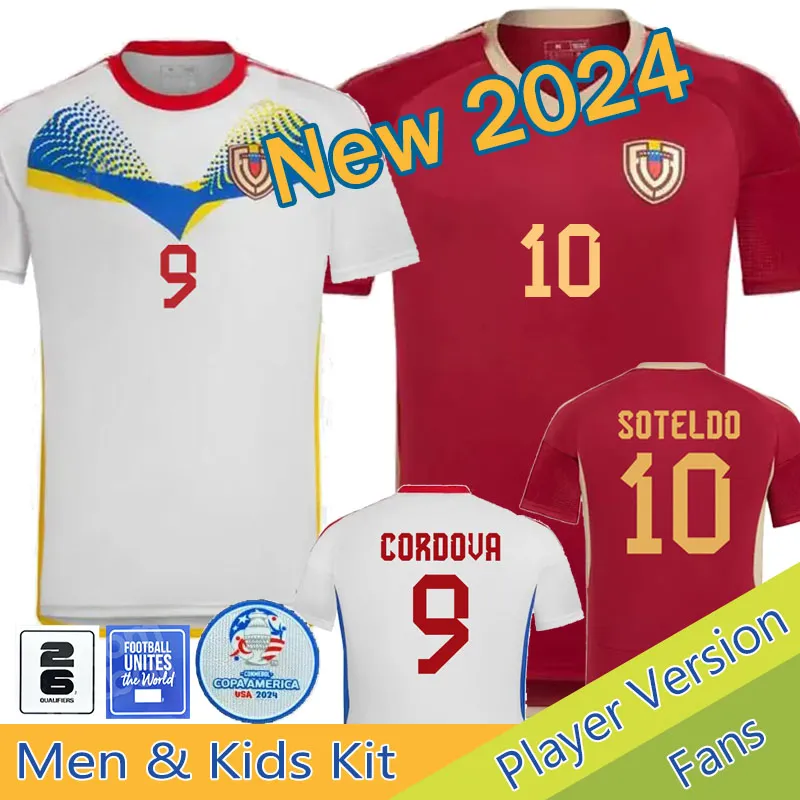 24/25 Venezuela Soccer Jerseys 2024 Kit enfants 2025 Maillot de football de l'équipe nationale Hommes Accueil Rouge Extérieur Blanc Camisetas Copa America CORDOVA SOTELDO RINCON BELLO SOSA RONDON