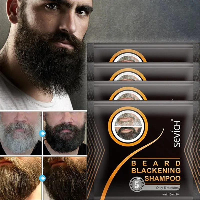 Kolor 4pcs Beard Dye szampon Zioło Naturalne 5 minut Efektywne szybsze farbowanie koloru włosów do pokrycia białych włosów odżywianie dla mężczyzn pielęgnacja brody