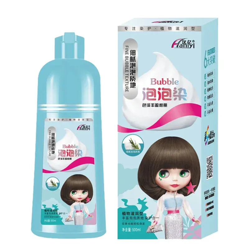 Color 500ML Botanical Bubble Hair Dye Shampoo Gentle Healthy Long Lasting Color Black Shampoo for Women Organic Herbal Hair Dyeing