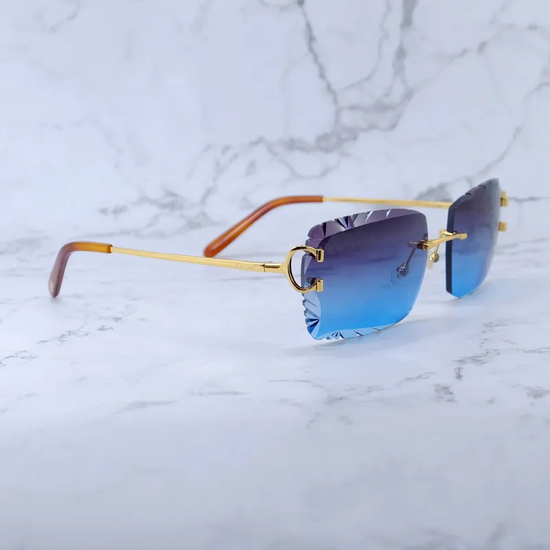 NWT Vintage 90\'s Lady Diamond Cut Fashion Sunglasses (Gold/Blue) Amazon.com: Luxury Unisex Square Rimless Gem Cut Trendy  main image 4