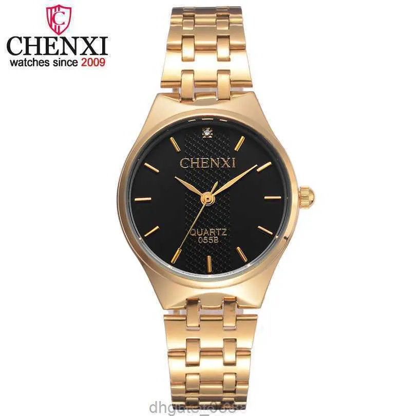 Chenxi marca quente dourado feminino relógios de quartzo pulseira de aço relógios senhoras moda casual relógio de cristal presente relógio de pulso