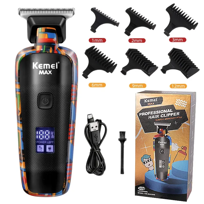 Trimmer Kemei KMMAX5090 Profesjonalny trimmer męski do ładowania elektryczne włosy do włosów męskie trymer drukowane graffiti Hair Clipper