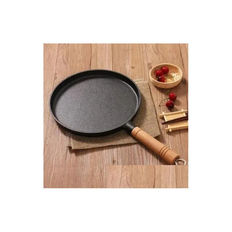 Pans 26Cm Thickened Cast Iron Non-Stick Frying Pan Layer-Cake Cake Pancake Crepe Maker Flat Griddle Breakfast Omelet Baking Drop Deliv Otx7D