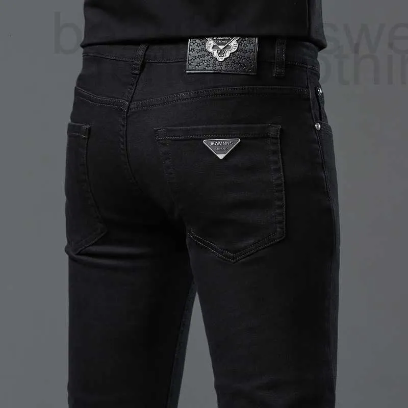 Herren-Jeans, Designer-Marke Hong Kong, farblos, Herbst und Winter, dicke schwarze Jeans, elastische, schmale Passform, kleine Füße, vielseitige lange Hosen, Hosen 4RCW 2HVH