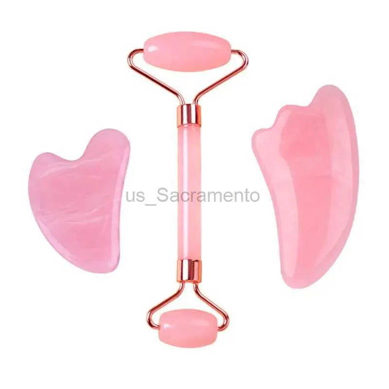 Face Massager Natural resin jade roller guasha scraper set with pink guasha facial lift massager wrinkles double chin removal beauty and skincare tools 240321