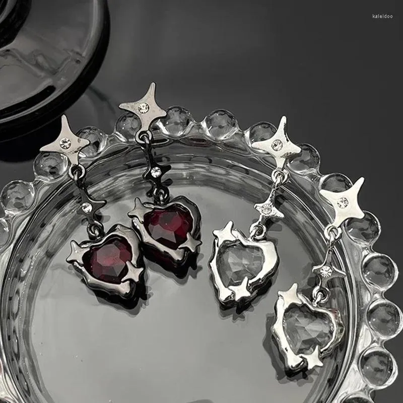 Dangle Earrings Gothic Dark Red Heart Star Y2K Cool Zircon Love Cross Personality Fashion Simple Alloy Earring
