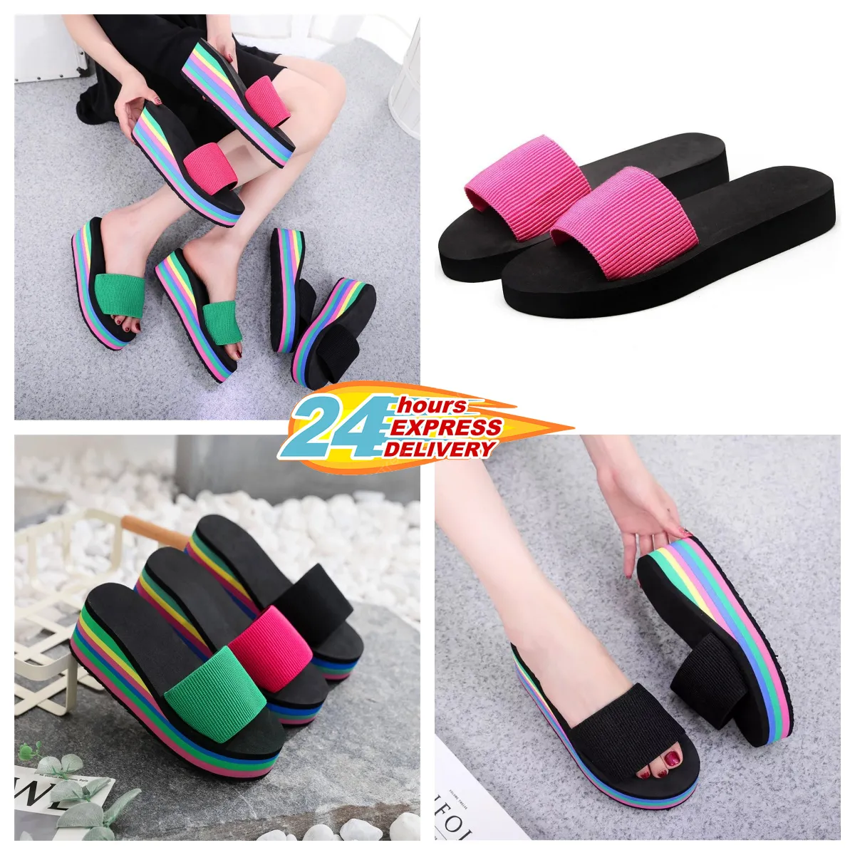 sandalen Slippers Dames Zomer Hakken Veelkleurig GAI Fashion Slippers Bedrukte platformpantoffels Strand visgraat waterdicht platform kleurrijk 2024 36-41