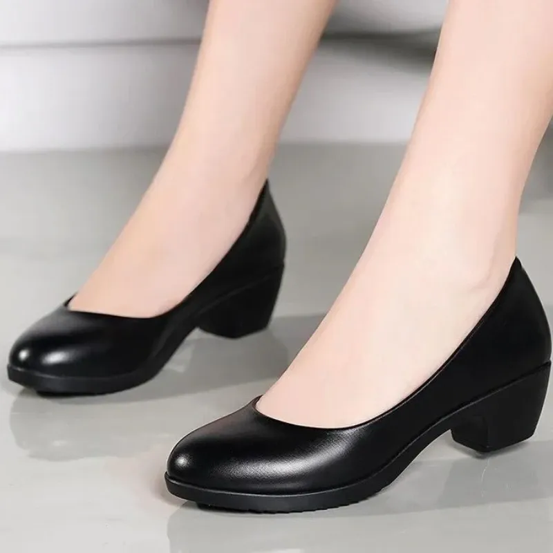 Pumps Women Black High Heels Spring Autumn Fashion Round Head Thick Heeled Lightweight Work Office Single Shoes Zapatos Para Mujer