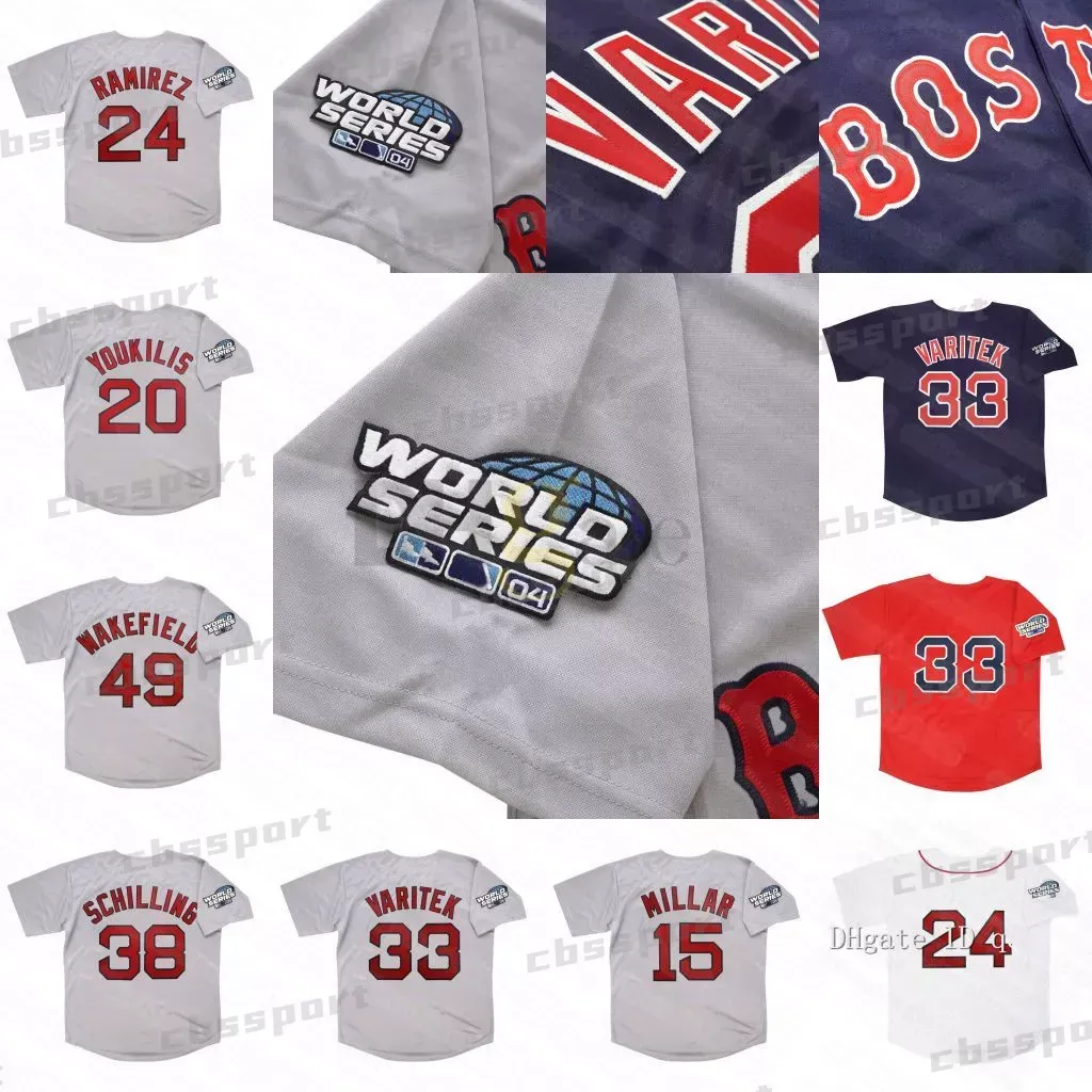 Vintage Manny Ramirez 2004 Boston World Series Jersey 45 Pedro Martinez Kevin Millar 34 David Ortiz Curt Schilling Tim Wakefield Jason Varitek honkbalshirts