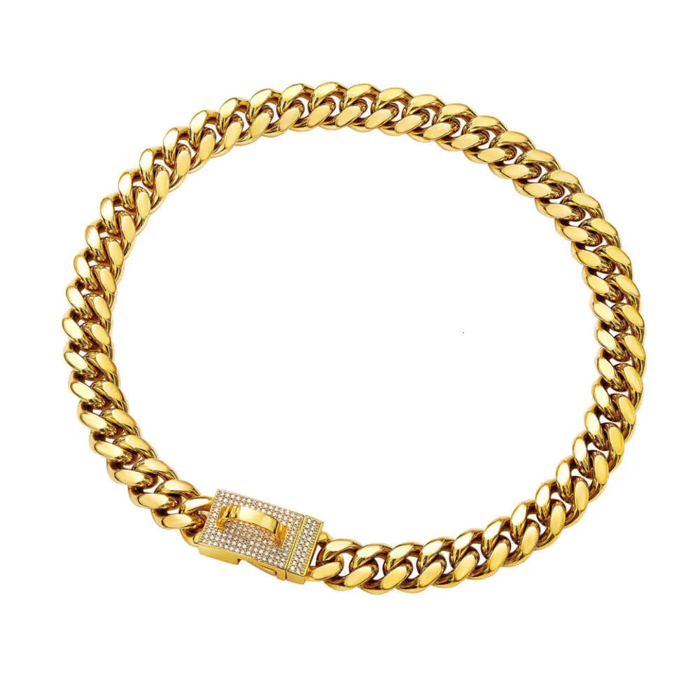 Cinto de corrente cubana designer coleiras de cachorro colar cheio de diamante fivela ouro pet colar de aço dourado 10mm 14mm colares de cristaljk56