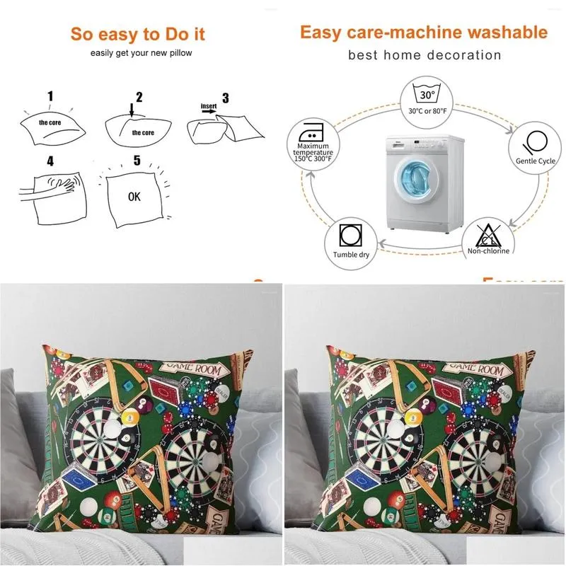 Cushion/Decorative Pillow Game Room Billiards Darts Cards Throw Elastic Er For Sofa Christmas Cases Couch S Drop Delivery Home Garden Oth3W