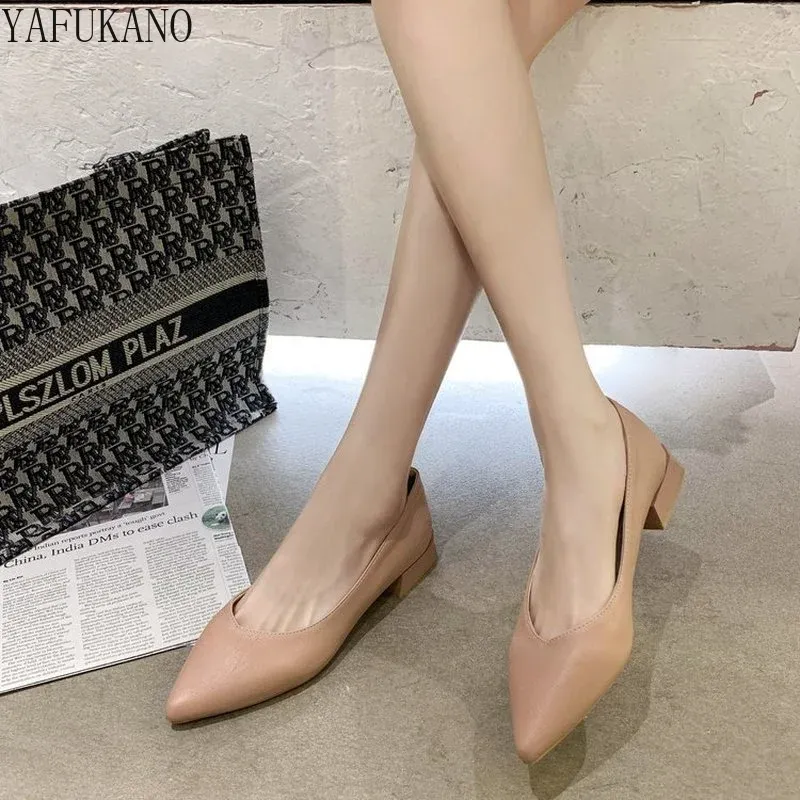 Pumpar Fairy Style Square Low Heel High Heels Pointed Toe Casual Block Heel Soft Leather Comfort Career Work Shoes Classic Basic Pumps