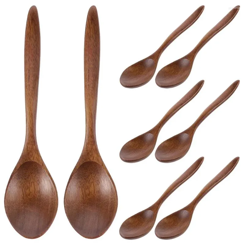 Spoons 8pcs Dessert Spoon Soup Wooden Honey Kitchen Stirring Wood Stirrer