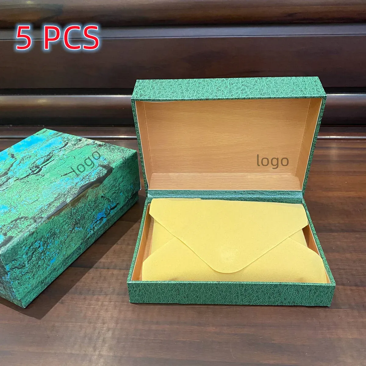 Cajas de reloj verde superior, cajas de reloj de madera compuesta de calidad, caja de embalaje de reloj con folleto en inglés