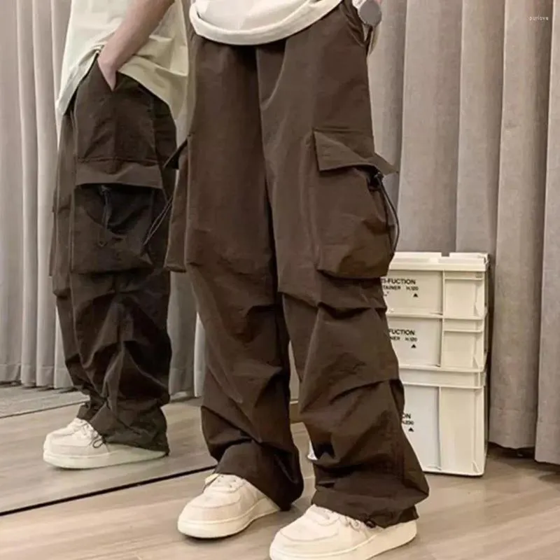 Calças masculinas homens calças de trabalho elegante carga com vários bolsos solto ajuste cintura elástica na moda streetwear para hip hop