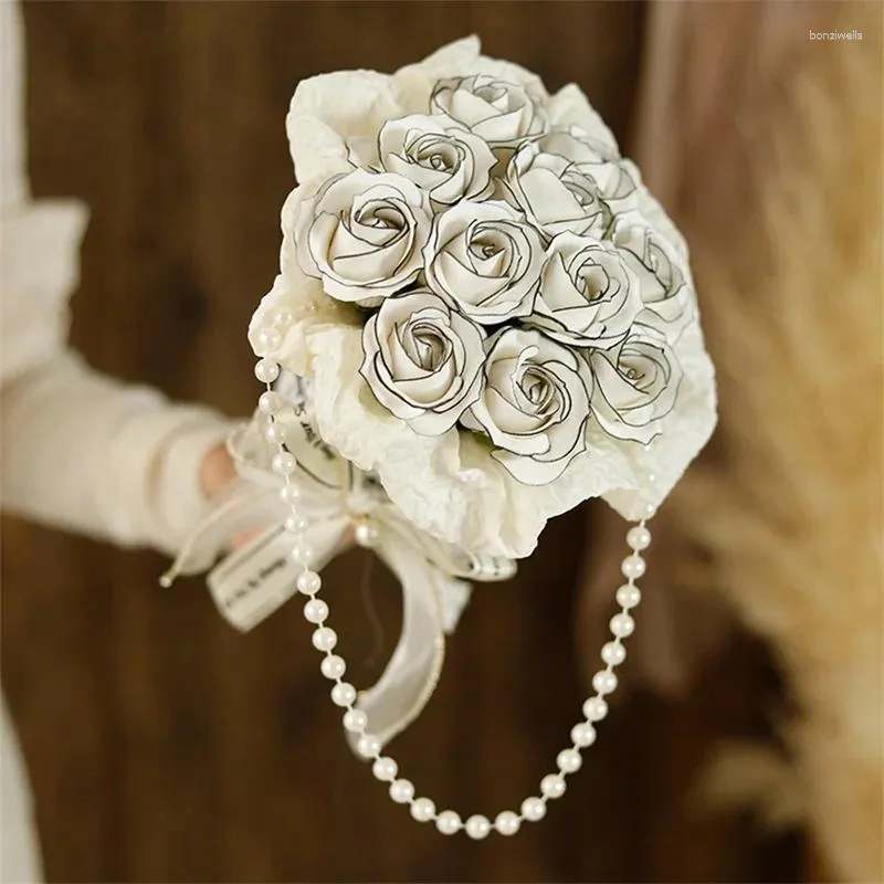 Dekorativa blommor Yileegoo Artificial Rose Flower Bouquet Fashion Soap med Pearl Pendants Bath Gift för Valentine Mother S
