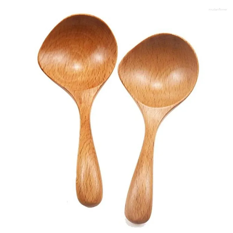 Conjuntos de utensílios de jantar 2 PCs Sopa de madeira Longa maçaneta longa colher escolar de madeira servendo arroz para mistura de frutas