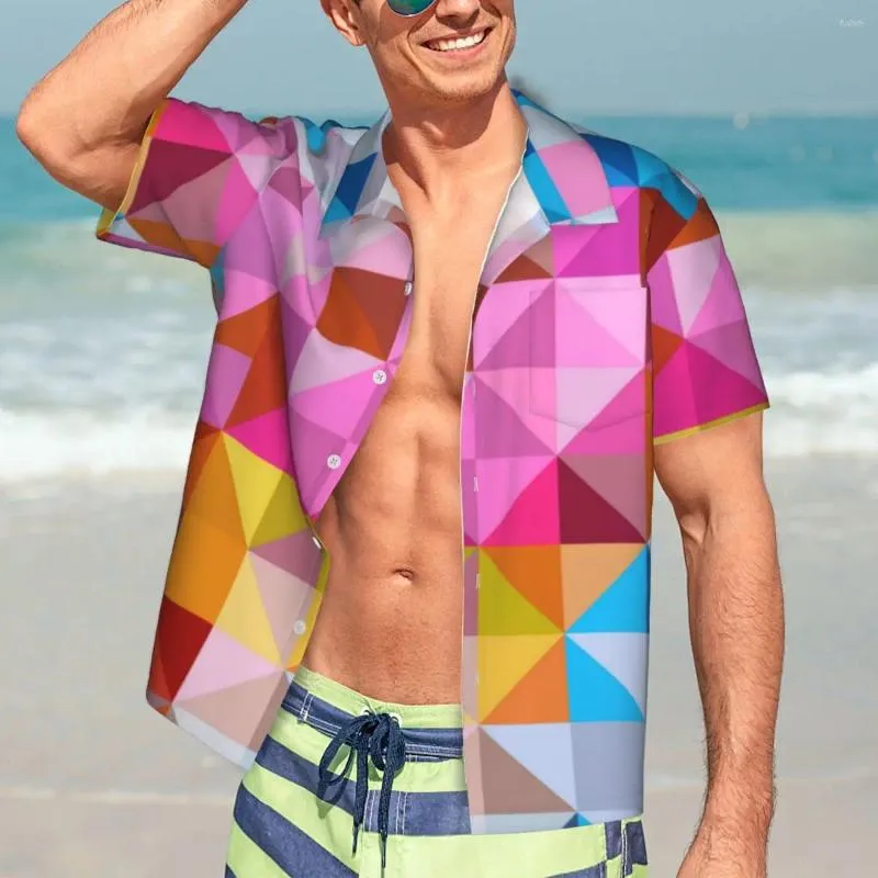 Casual overhemden voor heren Kleurrijke geometrie Vakantieshirt Heren Driehoeksprint Hawaiiaanse korte mouw Aangepaste elegante oversized blouses