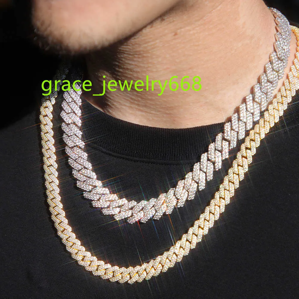 뜨거운 판매 2 행 8mm 10mm 12mm 14mm 쿠바 체인 925 솔리드 실버 남성 힙합 목걸이 VVS Moissanite Cuban Link Chain