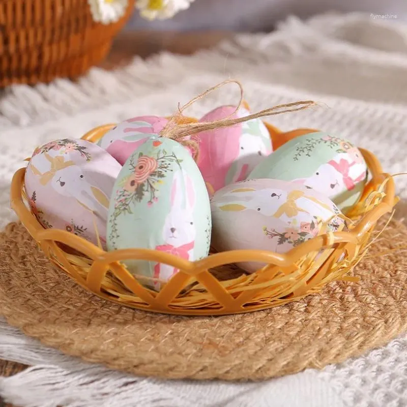 Parti dekorasyonu 6pcs köpük Paskalya Yumurtaları Dokuma Sepet Baskılı Ağaç Asma Süs Diy zanaat Malzemeleri
