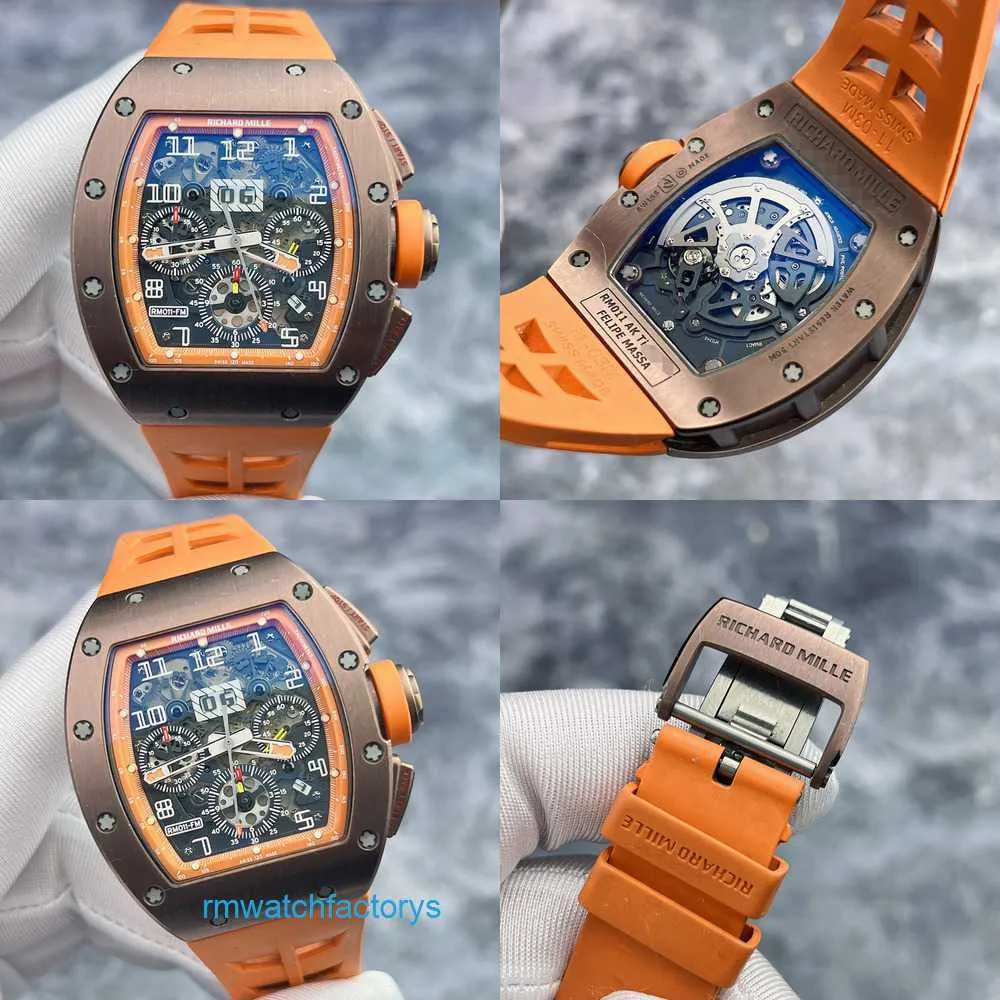 Casual Wristwatch Unisex RM Wrist Watch RM011 AK Ti Skeleton Dial Copper Titanium Material Calendar Timing Automatic Mechanical Mens Watch