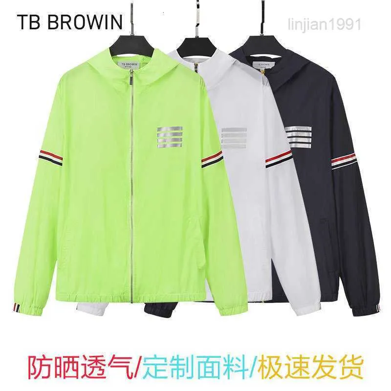 Mens Hoodies Sweatshirts TB Browin Yeni TB Güneş Koruyucu Giyim UNISEX Yansıtıcı Kırmızı Beyaz ve Mavi Çizgili Kapüşonlu Ceket