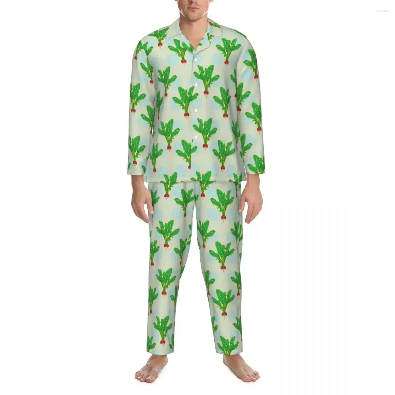 Men's Sleepwear Vector Radishes Pajama Sets Autumn Vegetable Trendy Home 2 Pieces Casual Loose Oversize Custom Suit Gift Idea