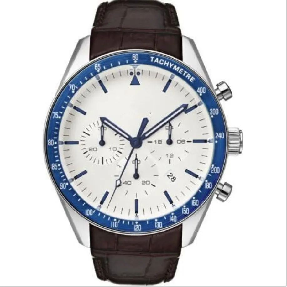 2019 Men's Watch Mens Trophy Dial White Chronograph Quartz Watch مع حزام جلدي 1513629241g