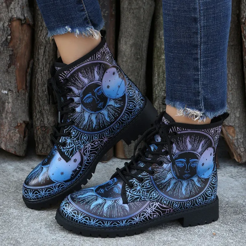 Boots Autumn Winter 2022 Women's Onkle Boot Fashion Sun Flower Flower Print أعلى أعلى ناعم ومريح أحذية نسائية بوتاس موجر