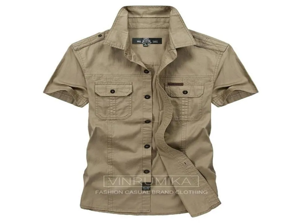 Plus rozmiar M5xl Summer Men 039S Casual Marka Koszula z krótkim rękawem Man 100 Pure Cotton AFS Jeep Khaki koszulka Armia Zielone odzież 6796915