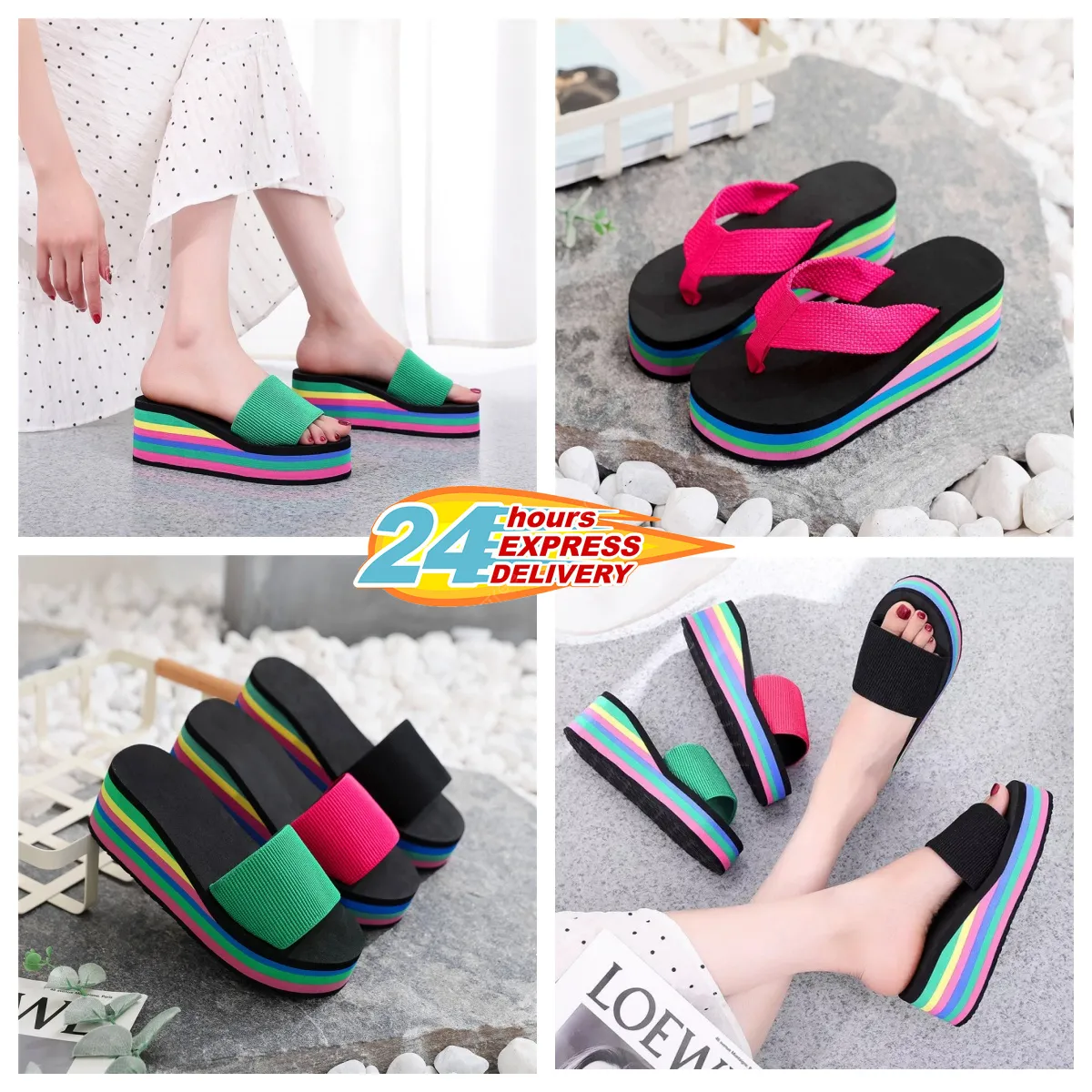 sandali Pantofole firmate Tacchi estivi da donna Pantofole moda GAI multicolori Pantofole con plateau stampate Spiaggia a spina di pesce EVA grosso Nuovo designer di piattaforma