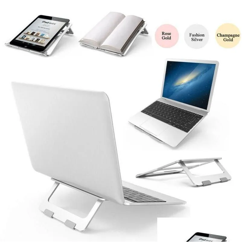 Tablet PC står aluminium Metal Folding Laptop Table Stand Bärbar justerbar datorhållare för anteckningsbok iPad Air Book Pro Drop Del OT4F3